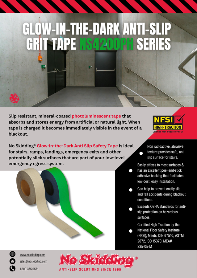 Safety Grade Photoluminescent Glow-In-The-Dark Anti-Slip Grit Tape - NS4200PH Series (46 Grit)