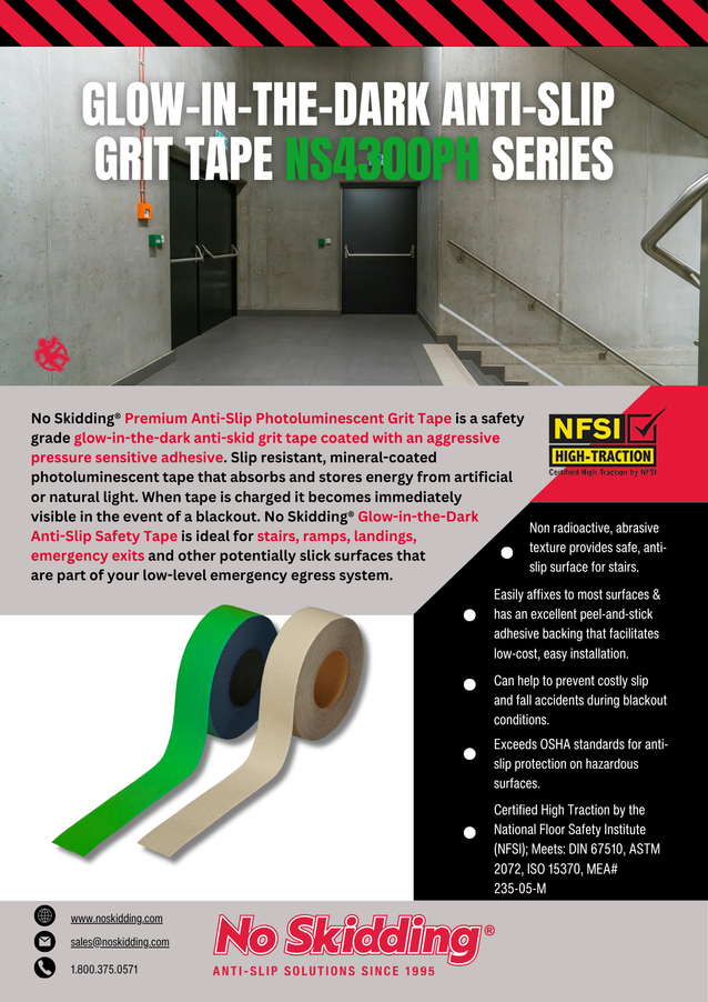 Safety Grade Photoluminescent Glow-In-The-Dark Anti-Slip Grit Tape - NS4300PH Series (46 Grit)