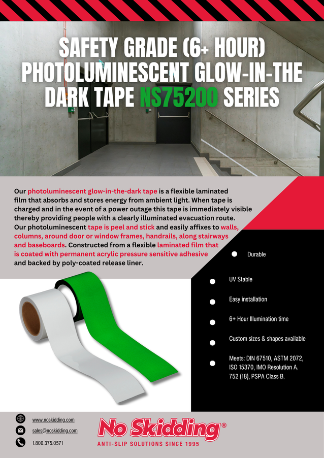 Safety Grade (6+ Hour) Photoluminescent Glow-In-The-Dark Tape - NS75200 Series