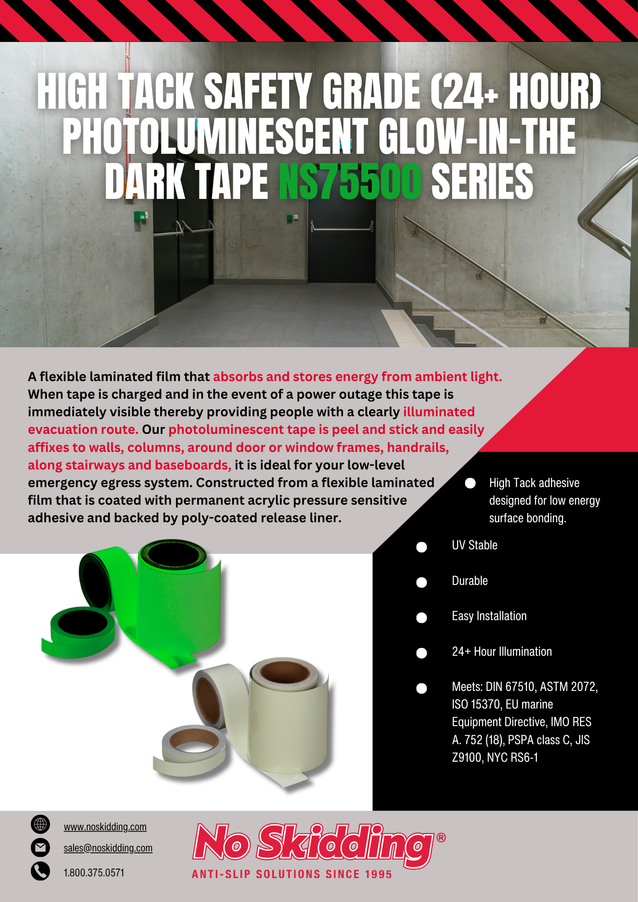 High Tack Safety Grade (24+ Hour) Photoluminescent Glow-In-The-Dark Tape - NS75500 Series