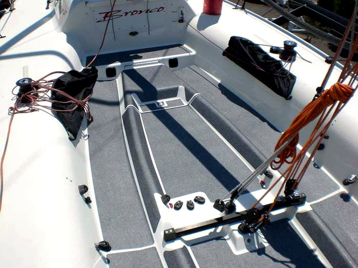Custom anti-slip traction surfaces installed on a sailboat deck