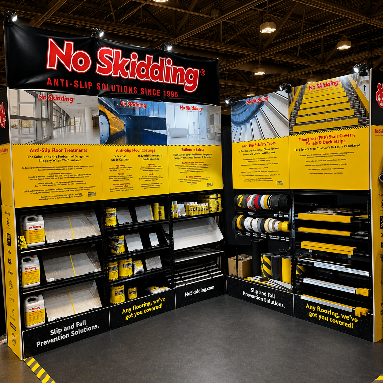 No Skidding trade show display featuring anti-slip products for distributors and resellers