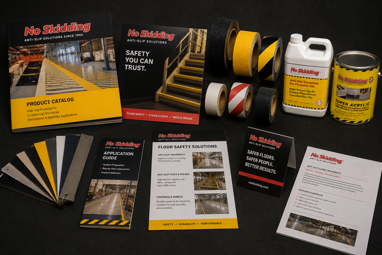 No Skidding product catalogs, samples and sales materials for distributors and resellers