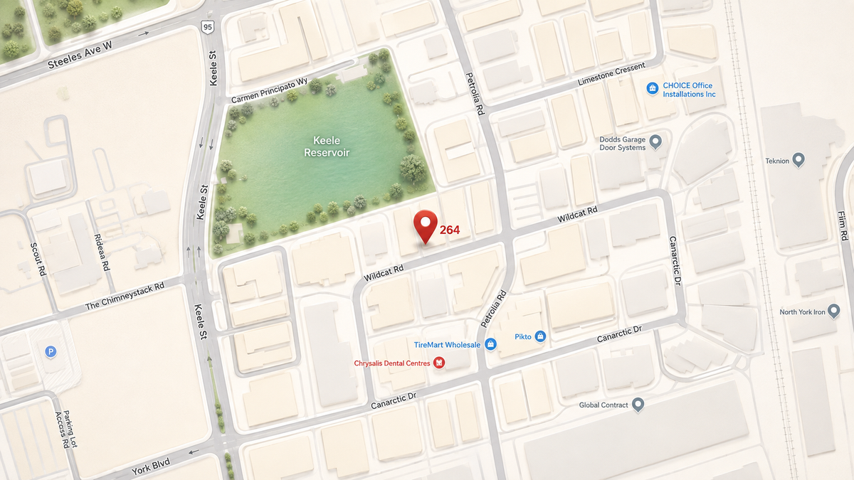 Map showing No Skidding Products at 264 Wildcat Road in Toronto, Ontario